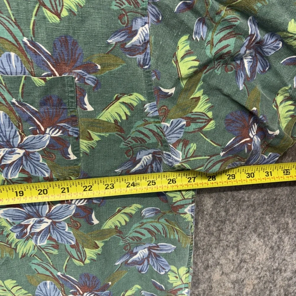 Vintage GAP Loop Collar Hawaiian Aloha Shirt Men's XL Linen Blend Floral Green - Picture 4 of 7